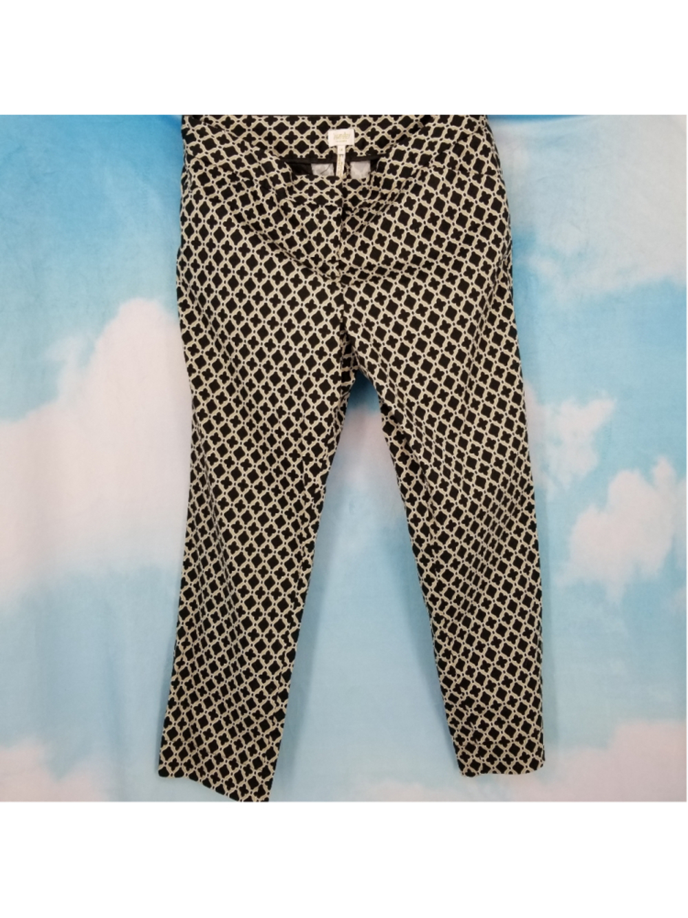 Laundry Shelli Segal Crop Pants Size 10 Tan Black Patterned Ankle Zip Stretch